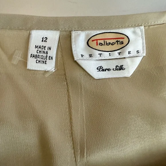 Talbots Pure Silk Embroidered Beads Beige Suit Sz 12 Petite Skirt Blazer Floral - Picture 9 of 14